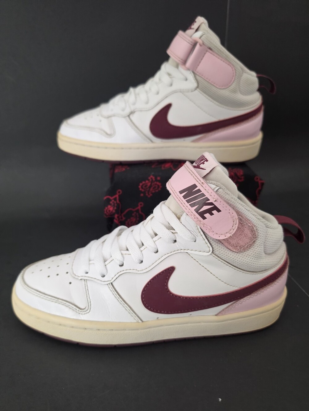 Nike Women White Sneakers with Pink & Burgundy Swoosh